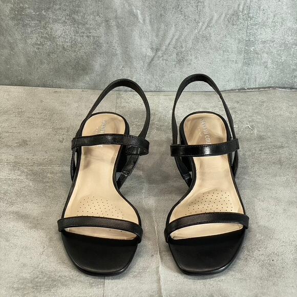 KENNETH COLE NEW YORK Women's Black Leather Maisie Low Block Heel Sandals SZ 9.5 - Picture 1 of 9